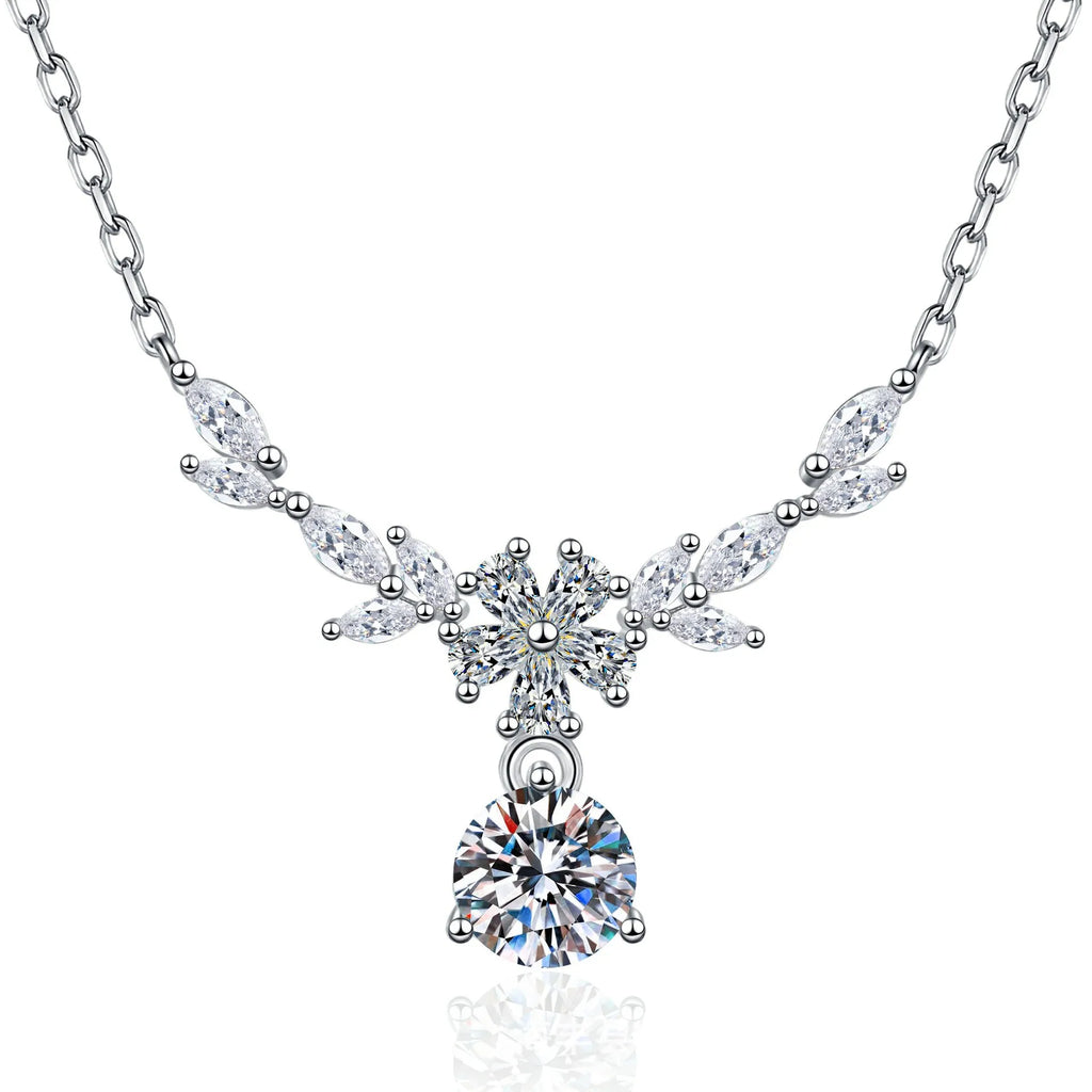 Moissanite Leaves Pendant Necklace – 925 Sterling Silver