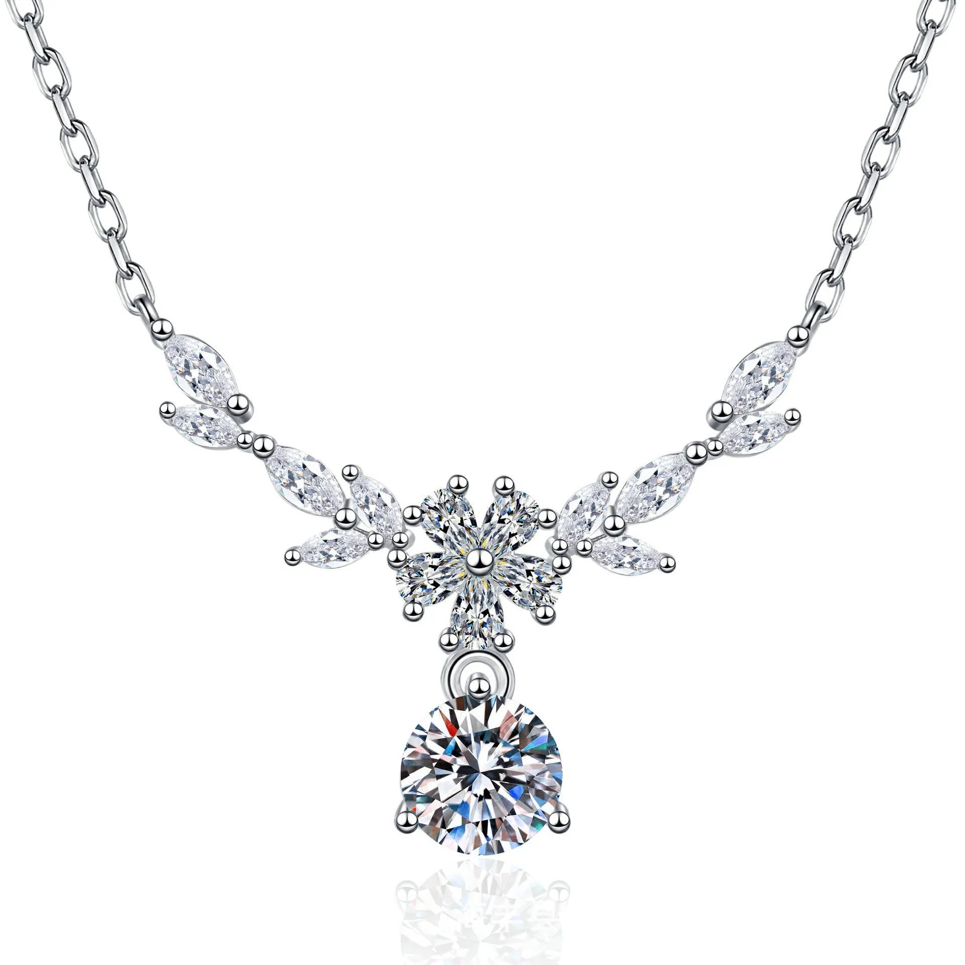 Moissanite Leaves Pendant Necklace – 925 Sterling Silver