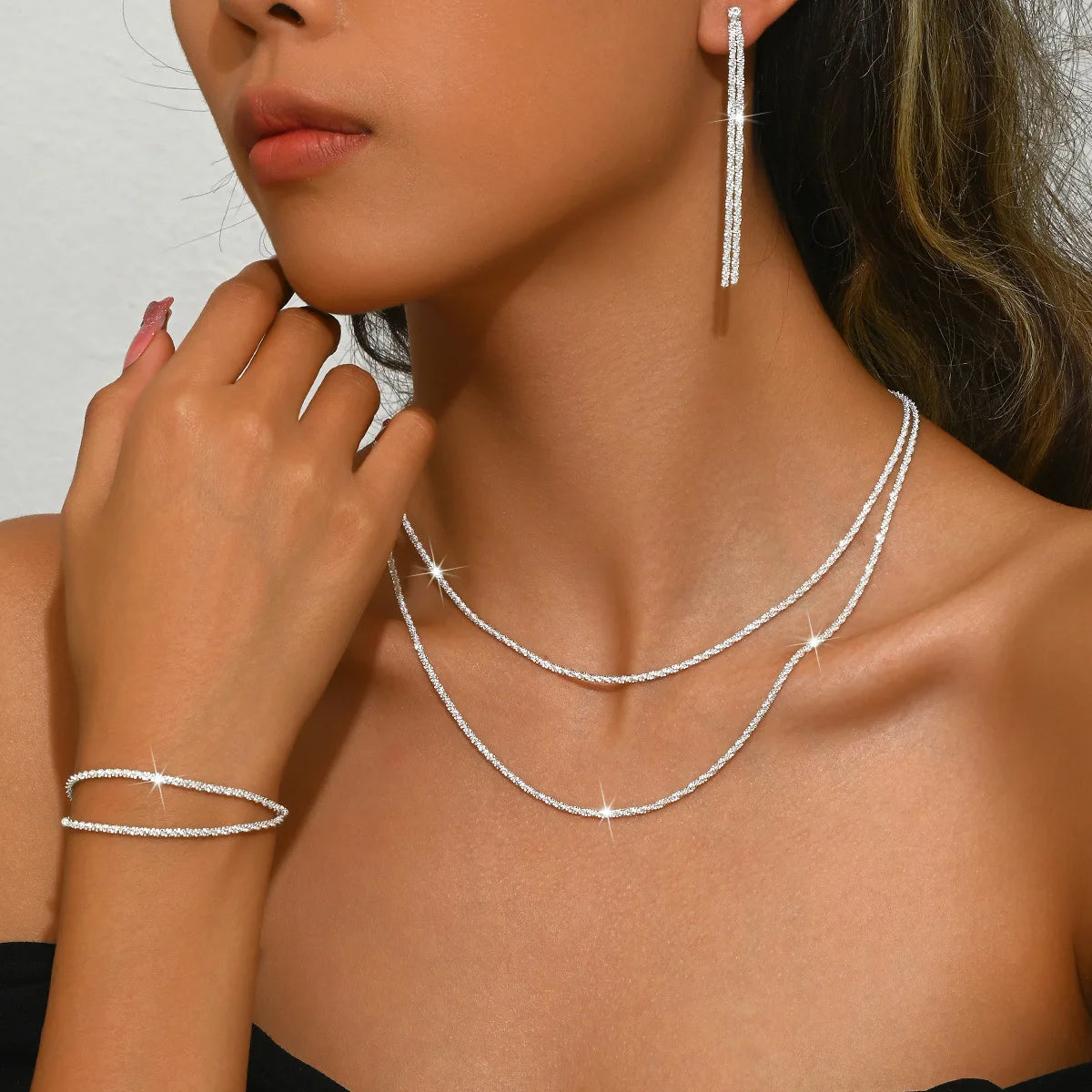 Minimalist Silver Necklace & Bracelet Set
