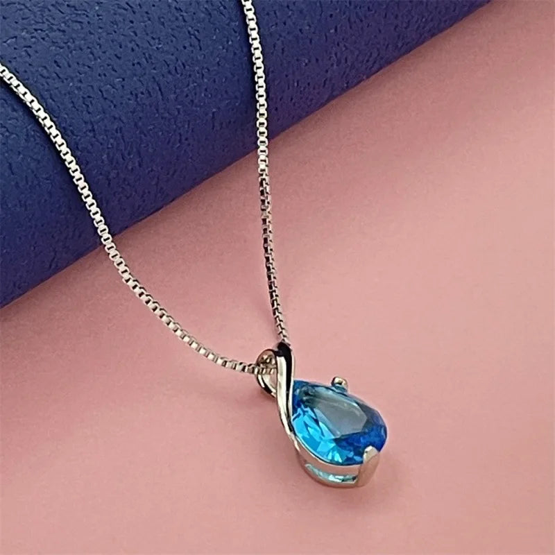 Heart of the Sea | 925 Sterling Silver Blue Zircon Pendant Necklace