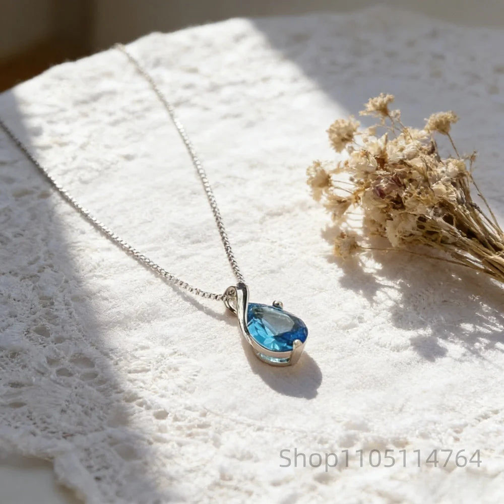 Heart of the Sea | 925 Sterling Silver Blue Zircon Pendant Necklace