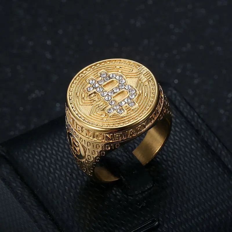 Men's Hip-Hop Style Stainless Steel Bitcoin Ring Unisex Fashion Jewelry for Men