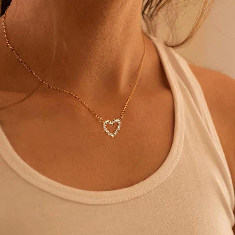 Huitan Cubic Zirconia Heart Pendant Necklace