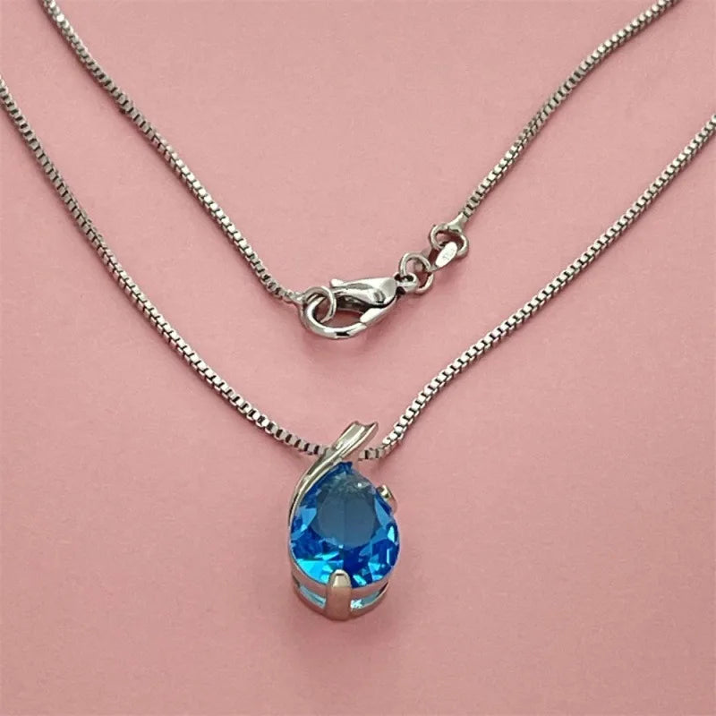 Heart of the Sea | 925 Sterling Silver Blue Zircon Pendant Necklace