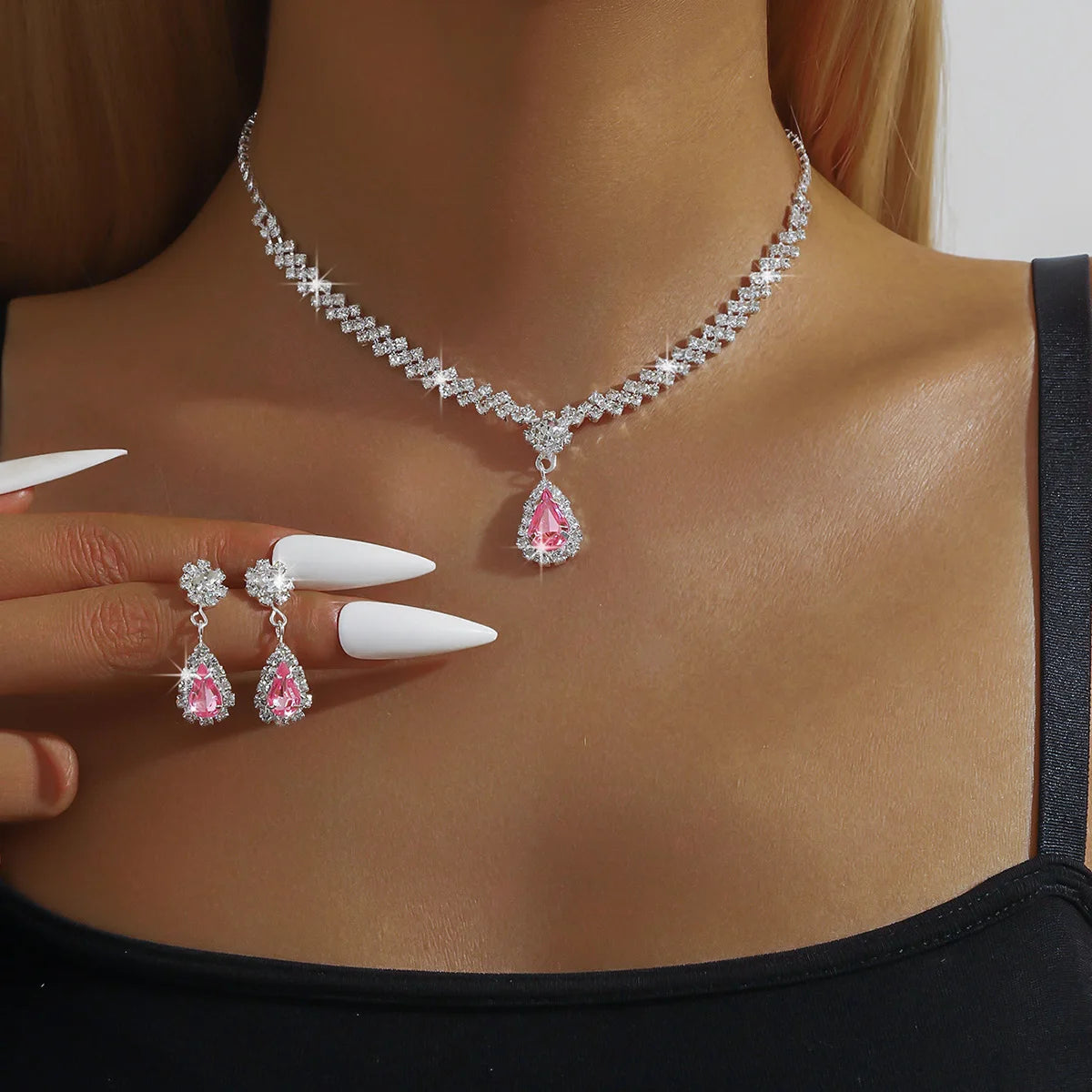 Water Drop Necklace & Earrings Set