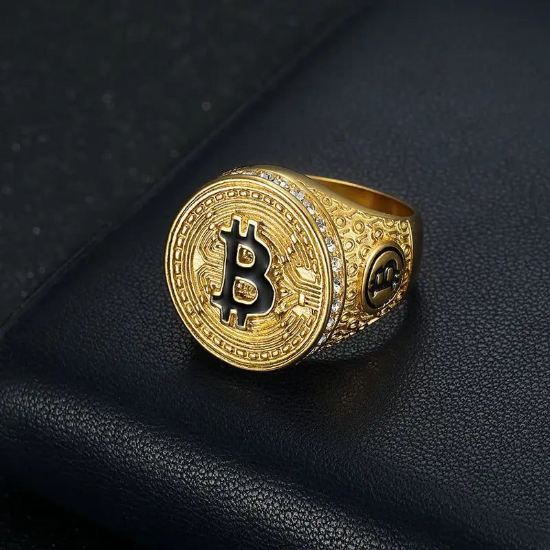 Men's Hip-Hop Style Stainless Steel Bitcoin Ring Unisex Fashion Jewelry for Men