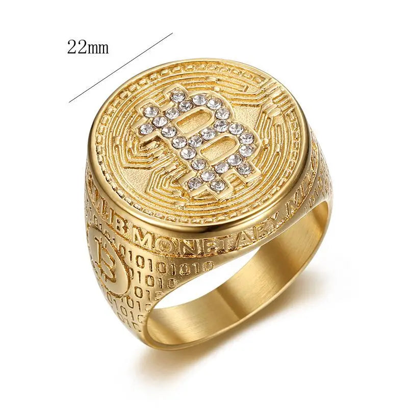 Men's Hip-Hop Style Stainless Steel Bitcoin Ring Unisex Fashion Jewelry for Men