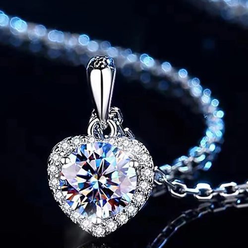 Kadınlar için Trumium 1CT Moissanit Kolye, 925 Ayar Gümüş Kalp Kolye, Işıltılı Doğum Günü Düğün Takısı, Sertifikalı