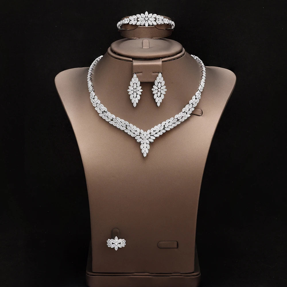 Beyaz Altın Kaplama Düğün Takı Seti, Gelin Partisi Kolye Takı Setleri, Moda Kadın Aksesuarları