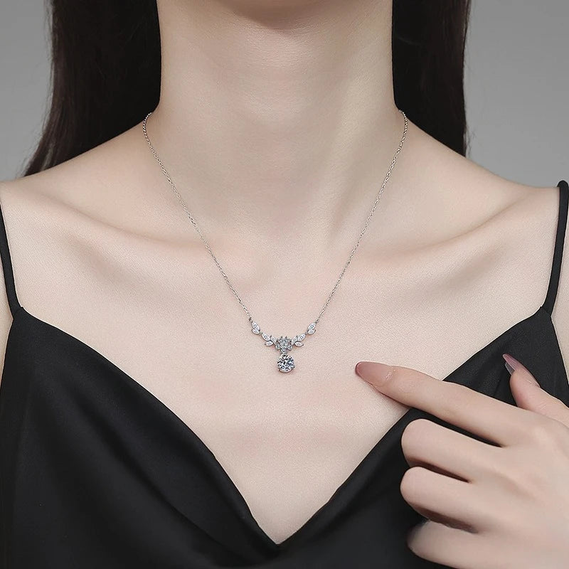 Moissanite Leaves Pendant Necklace – 925 Sterling Silver