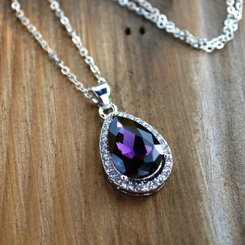 Caoshi Purple Cubic Zirconia Pendant Necklace