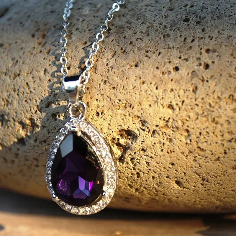 Caoshi Purple Cubic Zirconia Pendant Necklace