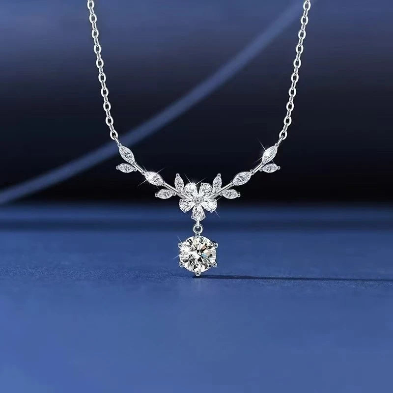 Moissanite Leaves Pendant Necklace – 925 Sterling Silver