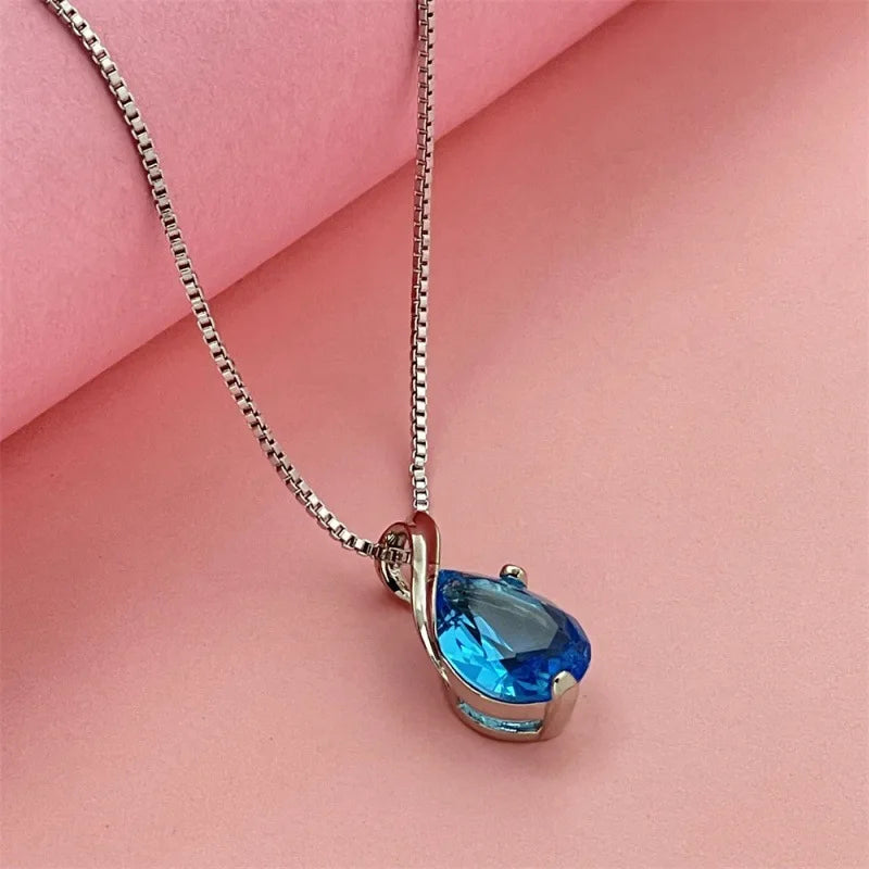 Heart of the Sea | 925 Sterling Silver Blue Zircon Pendant Necklace