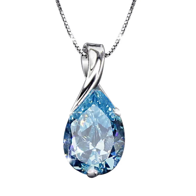 Heart of the Sea | 925 Sterling Silver Blue Zircon Pendant Necklace