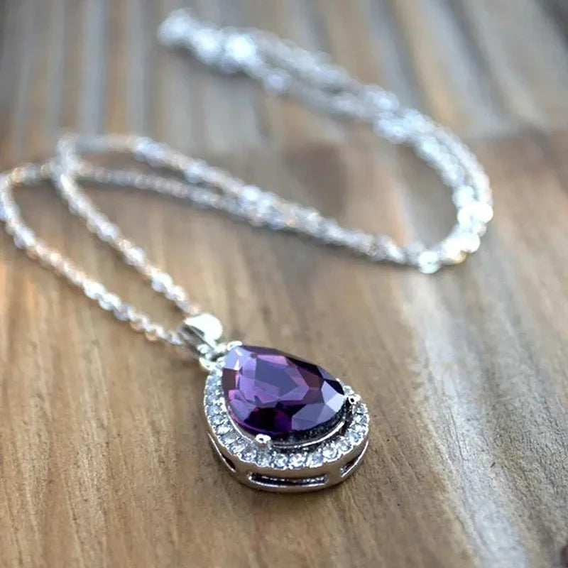 Caoshi Purple Cubic Zirconia Pendant Necklace