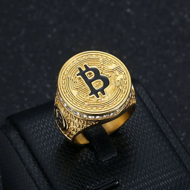 Men's Hip-Hop Style Stainless Steel Bitcoin Ring Unisex Fashion Jewelry for Men