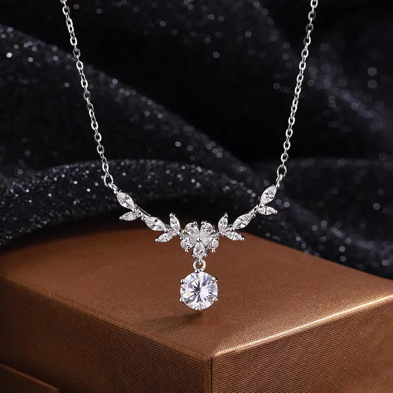 Moissanite Leaves Pendant Necklace – 925 Sterling Silver