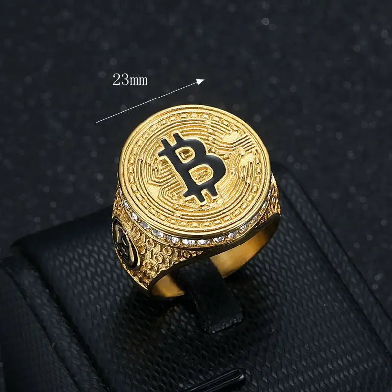 Men's Hip-Hop Style Stainless Steel Bitcoin Ring Unisex Fashion Jewelry for Men