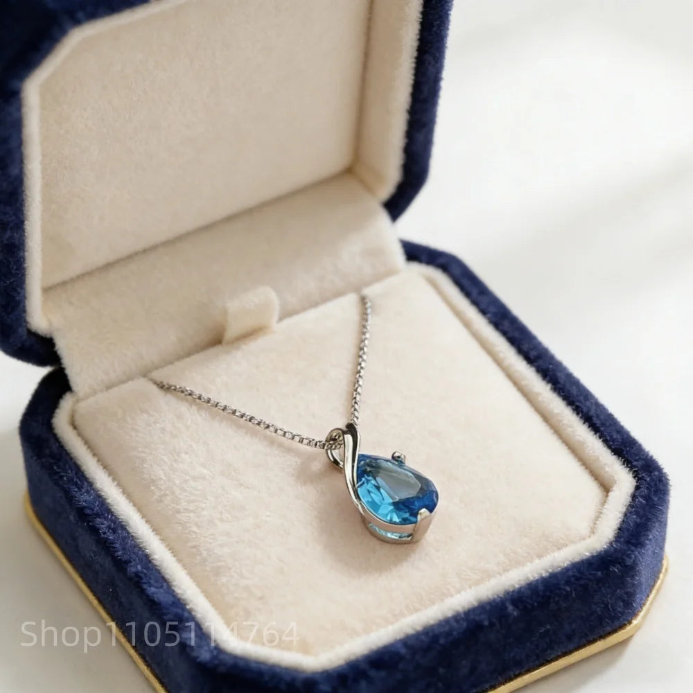Heart of the Sea | 925 Sterling Silver Blue Zircon Pendant Necklace