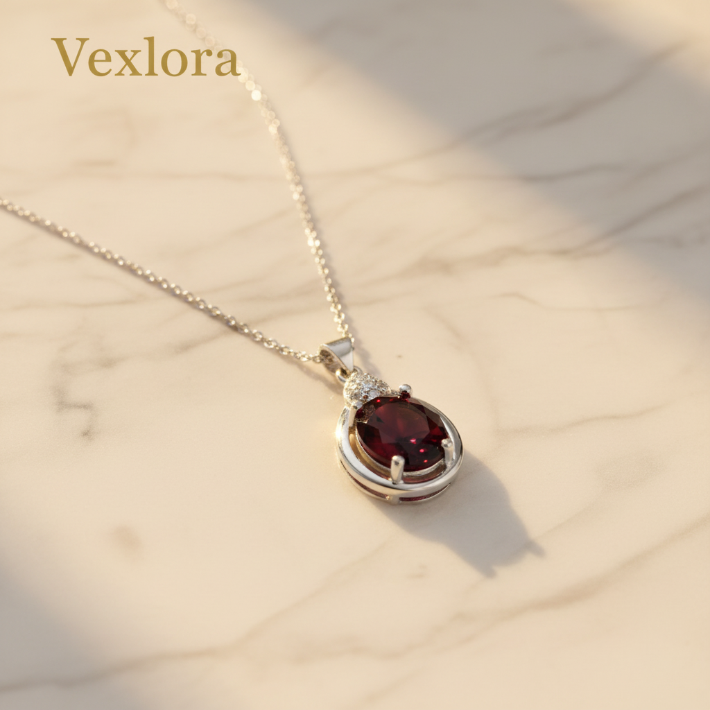 Red Gemstone Necklace - Cream