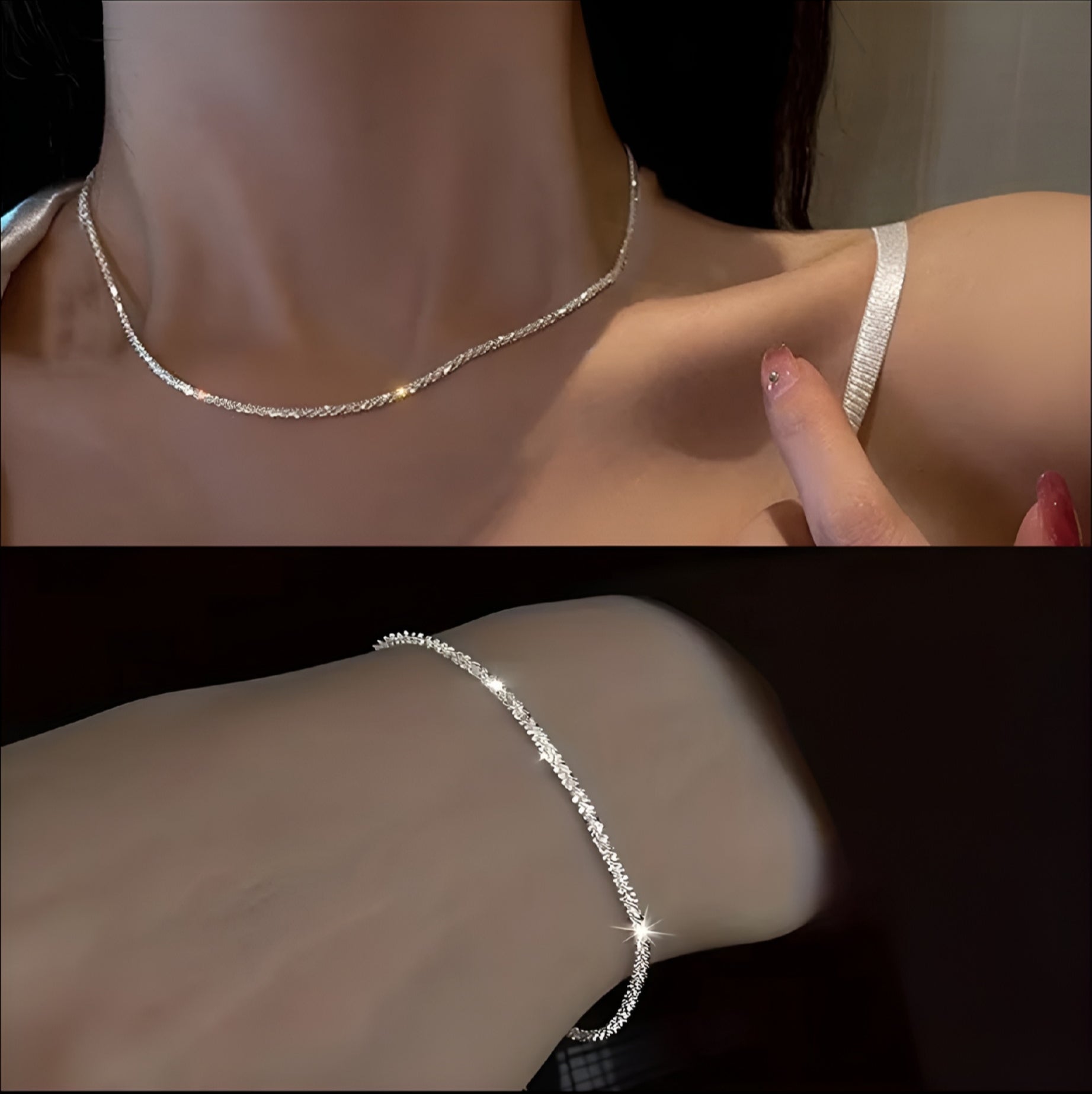Minimalist Silver Necklace & Bracelet Set